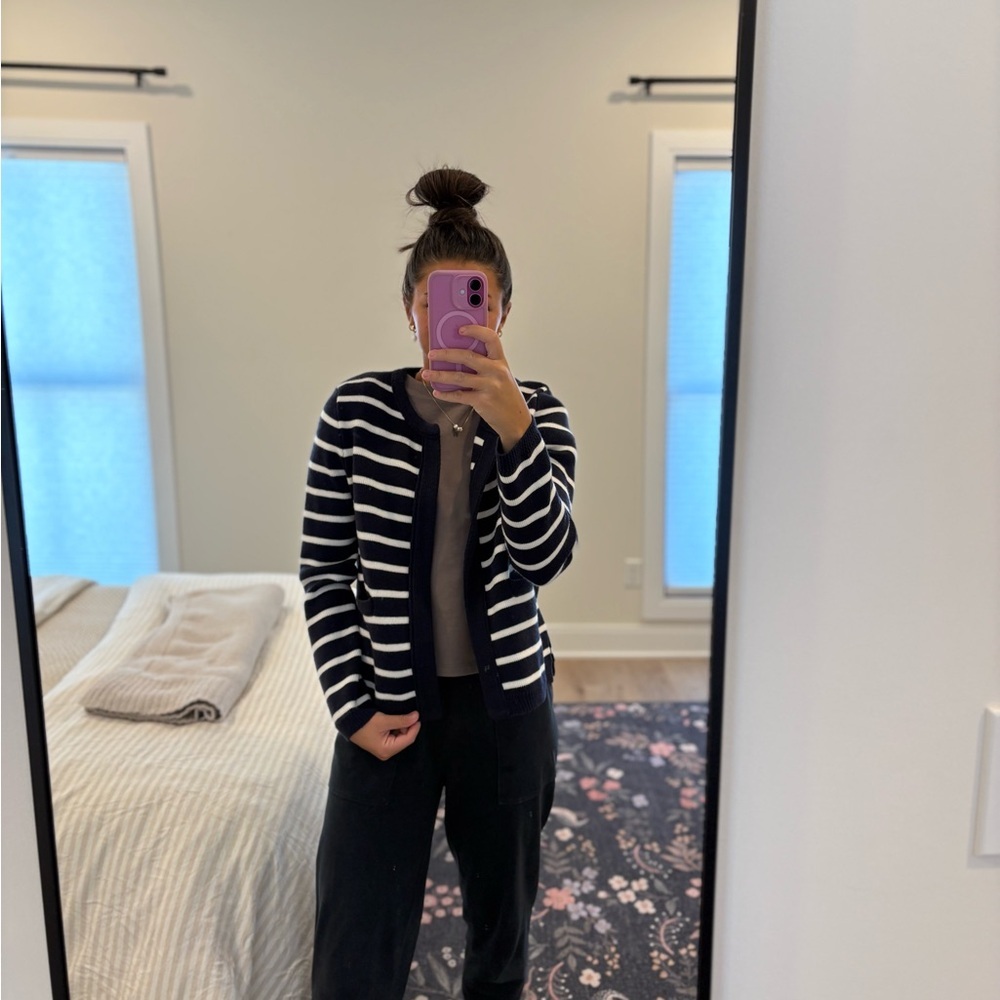 Navy and White Striped Women's Sweater